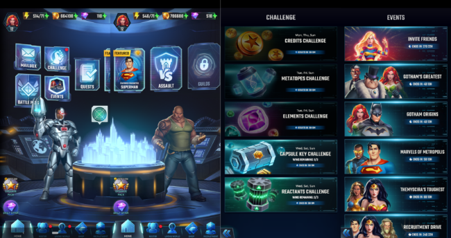 Screenshot of DC Heroes and Villains Home Challenges and Events
