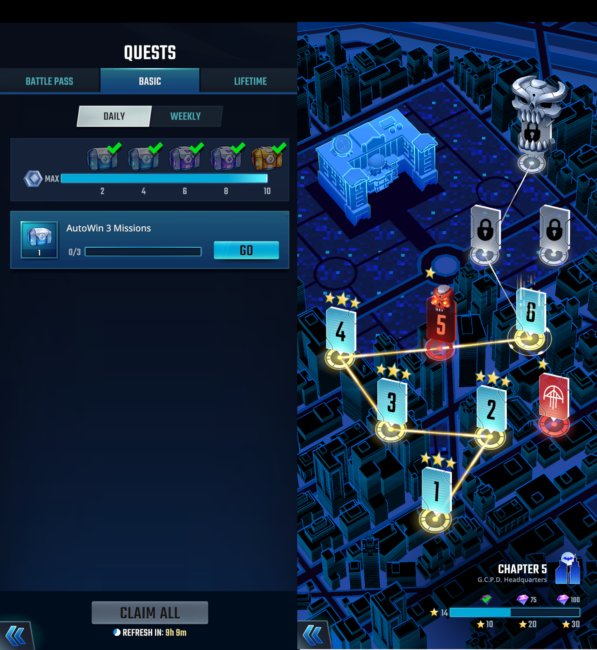 Screenshot of DC Heroes and Villains Map and Quest Rewards