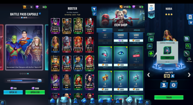 Screenshot of DC Heroes and Villains Recruit Roster Shop and Upgrade