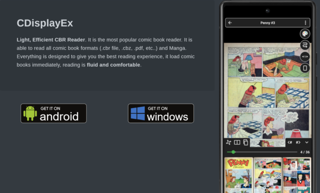 Screenshot of CDisplayEx Comics website