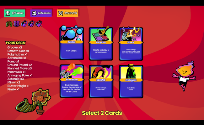 Screenshot of Dancing Duelists card drafting screen in between rounds