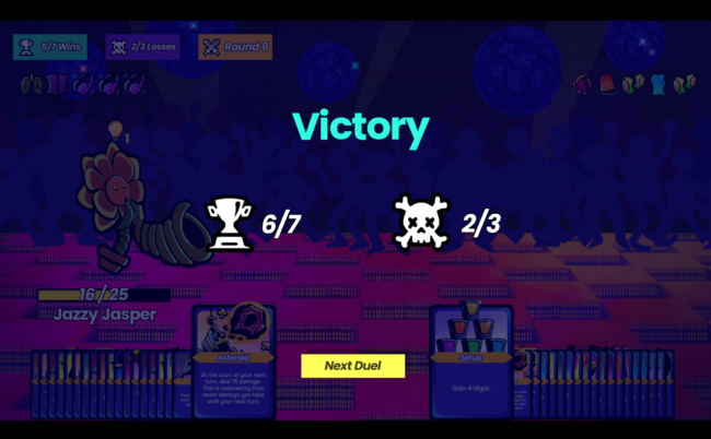Screenshot of Dancing Duelists victory screen