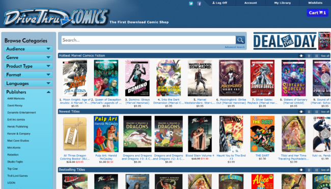 Screenshot of Drive Thru Comics website
