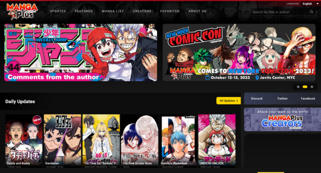 Screenshot of Manga Plus by Shuiesha website