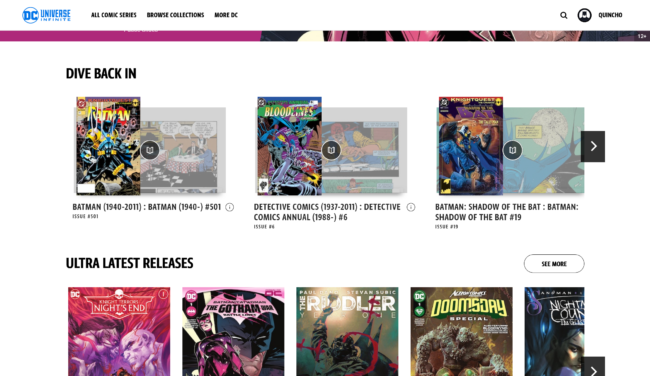 Screenshot of DC Universe Infinite website