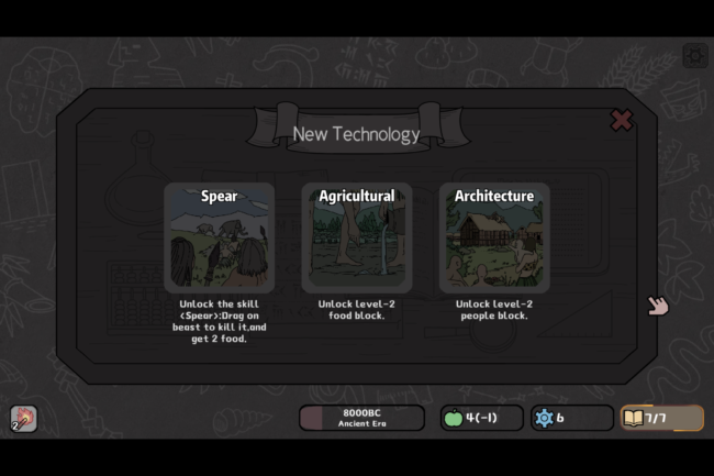 Screenshot of Tiny Civilization Tech Slash Skill Tree