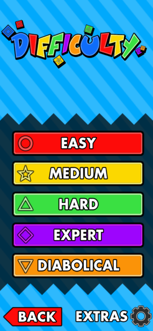 Screenshot of Collapsus difficulty options: Easy, Medium, Hard, Expert, and Diabolical