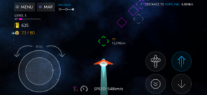 Screenshot of Galaxy Trader while traveling through space