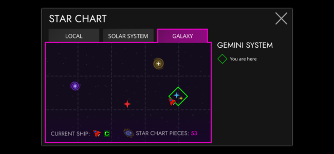 Screenshot of Galaxy Trader star chart unlock map