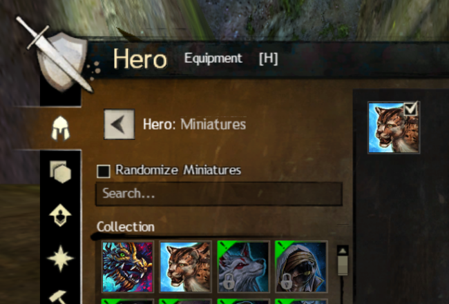 Zoomed-in screenshot of Guild Wars 2 miniatures wardrobe section