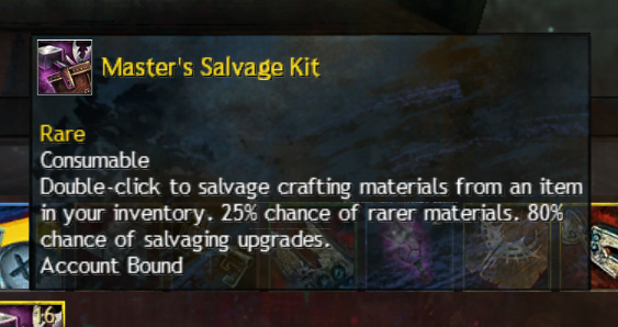 Zoomed-in Screenshot of Guild Wars 2 Salvage Kit Description